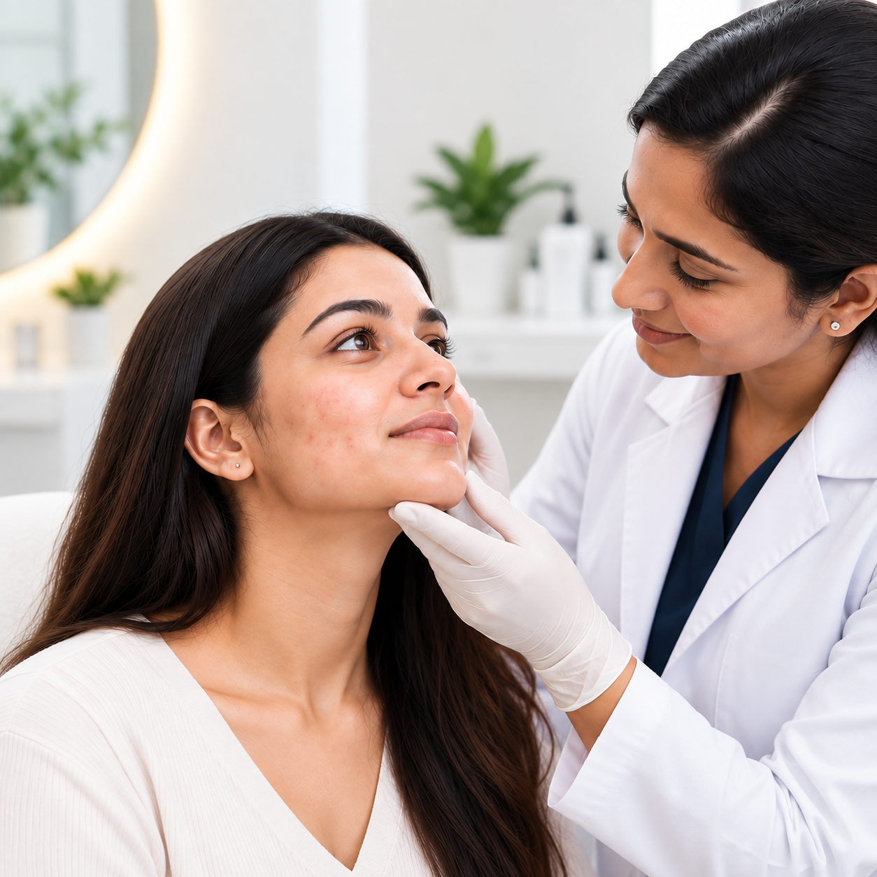 Dr. Ravali providing personalized acne and acne scar treatment to a patient